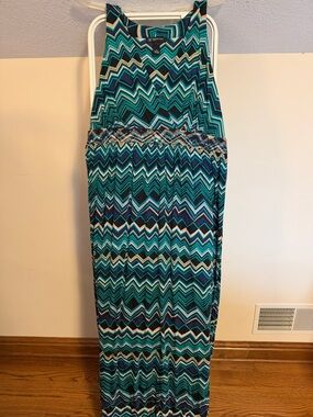 INC  concepts geometric zigzag print sleeveless maxi dress - size 2X  blue green
